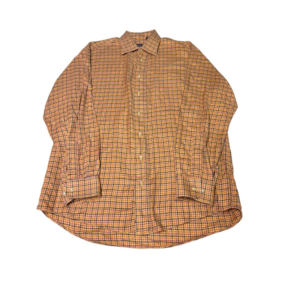 Burberry London Mens L Orange Purple Houndstooth Cotton Button Down Shirt USA